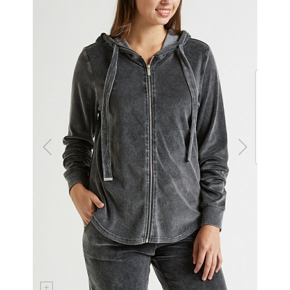 Signature Studio Jackets & Blazers - Hoodie Jacket Velour Charcoal Grey NWT Medium …